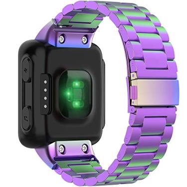 Imagem de Pulseira de substituição para Garmin Forerunner 35, Forerunner 30, pulseira de substituição de metal de aço inoxidável adequada para Garmin Forerunner 35J / ForeAthlete 35J feminino e masculino (roxa)