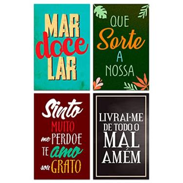 Imagem de Kit 4 Placas Decorativas Frases Motivacional Mdf 20x30 cm