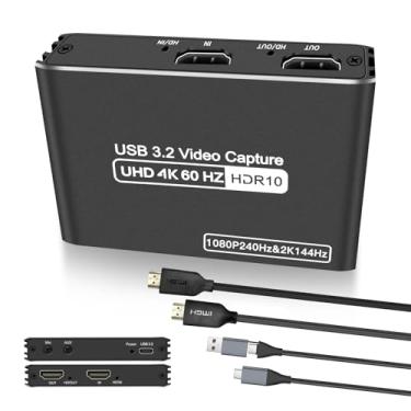 Imagem de Placa de captura HDMI de áudio e vídeo: USB3.2 4K60Hz HDR/2K/1080P VRR Passthrough Plug & Play Loop-Out Latência Quase Zero para Streaming Gaming Works OBS Potplayer VLC Vmix & Switch PS4 PS5 Xbox
