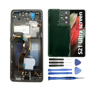 Imagem de Substituição de tela para Samsung Galaxy S21 Ultra com moldura e capa traseira Display Touch Digitalizador Assembléia (preto)