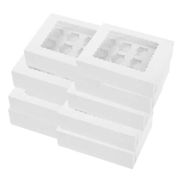 Imagem de IEUDNS 10x caixas de cupcake caixas de biscoitos festa favor com janela e inserções suportes de cupcake caixas de transporte de padaria para muffins de, papelão branco