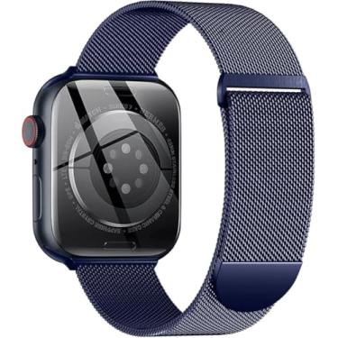 Imagem de Pulseiras Compatível com Apple Watch correia 38/40/41/42/44/45/49 mm, Correias de Substituição de Metal de Aço Inoxidável Clássico para Smartwatch iWatch Series SE 10 9 8 (Azul, 42/44/45/49mm)