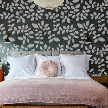 Imagem de Estêncil de videira de folha de 40 cm, modelo de móveis, azulejo para decoração, pintura, padrões grandes, paredes, modelos de parede de nicho grande para azulejos, pintura de madeira