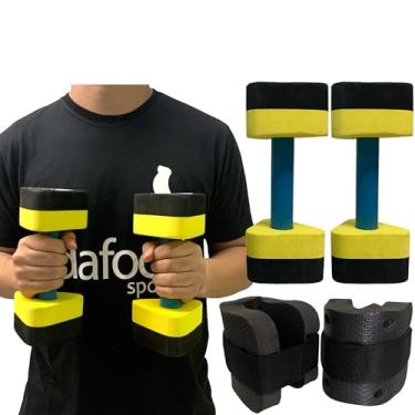Imagem de Kit Hidroginástica Com Halteres 1-2Kg + Caneleiras 1-2kg Em EVA Preto/Amarelo Dafoca Sports