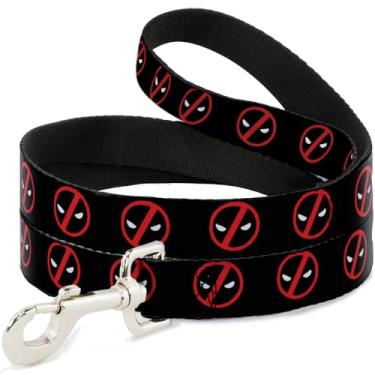Imagem de Coleira para animais de estimação Marvel Comics, coleira para cães, logotipo Deadpool, preto, vermelho e branco, 1,5 m de comprimento, 3 cm de largura