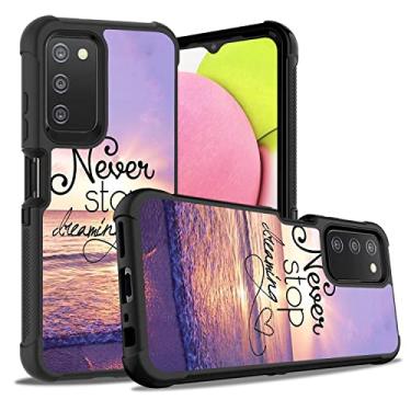 Imagem de ZXHSBROK Capa para celular Galaxy A03S, capa de proteção contra quedas 3 em 1 híbrida de plástico rígido e silicone macio à prova de choque para Samsung Galaxy A03S, Never Stop Dreaming