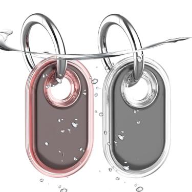 Imagem de Pacote com 2 unidades, à prova d'água, compatível com suporte Samsung Galaxy SmartTag2, capa protetora TPU GPS Tracker para Samsung Tag 2 com chaveiro, capa Smart Tag 2 antiarranhões (rosa branco)