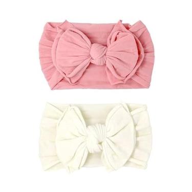Imagem de Baby Bling Laço de cabelo para meninas recém-nascidas a meninas – FAB-BOW-LOUS Headbands acessórios de cabelo para crianças, tamanho único (2 pacotes – Zinnia e marfim)