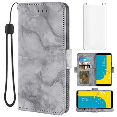 Imagem de Asuwish Compatível com Samsung Galaxy A6 Plus/J8 2018 e protetor de tela de vidro temperado, acessórios para celular, compartimento para cartão, suporte, carteira de mármore, capas de telefone para