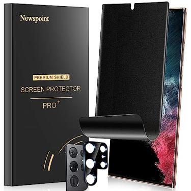 Imagem de [1+1 unidade] Película de privacidade fosca para Samsung Galaxy S22 Ultra 5G, 1 pacote com película de TPU flexível antiespionagem com 1 pacote de película protetora de lente de câmera de vidro temperado, antiarranhões, sensível ao toque