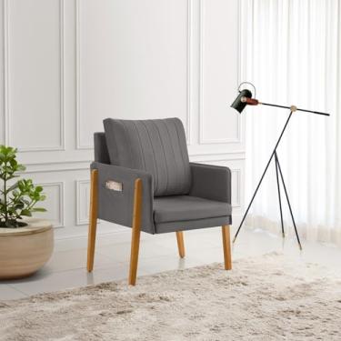 Imagem de Poltrona Milão Veludo Premium em Madeira Maciça Tratada com Bolsa Lateral para Objetos (1, Cinza Escuro)