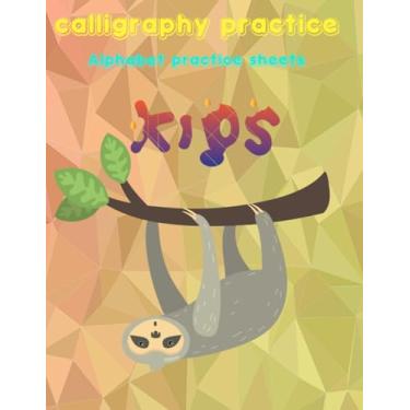 Imagem de Calligraphy practice notbook for school Alphabet practice sheets: Sloth hanging upside down on a branch, letter book, number book, wide line chair, 8.5 x 11 100 page