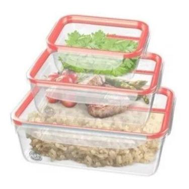 Imagem de Vasilhas Conjunto Potes Herméticos Plásticos Com Tampa Conjunto 3 Pote