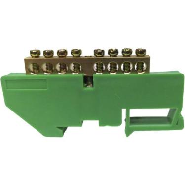 Imagem de Barramento Terra para Trilho Din 8 Furos Verde Terminal Barra Painel Q