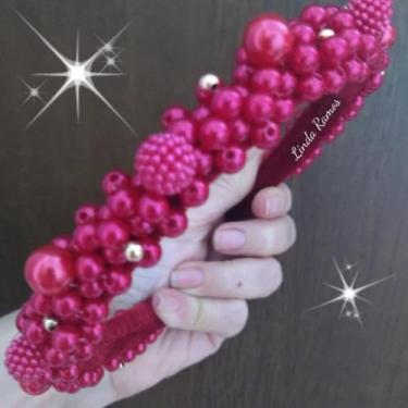 Imagem de Tiara arco chá revelação customizada com pérolas artesanal. - Ateliê L