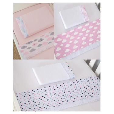 Imagem de Kit 3  Jogos de Lençóis Mini Berço 9 peças Nuvem e Triângulo - Carinha