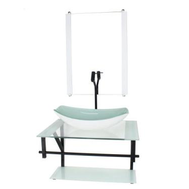 Imagem de Gabinete de vidro para banheiro 60cm ap cuba oval chanfrada  branco co