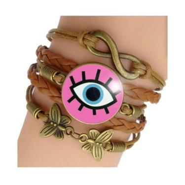 Imagem de Pulseira Feminina Um Olho Azul Fundo Rosa Illuminati Ajustável - recan