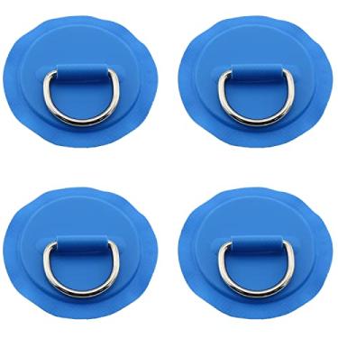 Imagem de E-outstanding 4 peças Blue Boat D Rings Patch PVC Round Pad Patch com anel D de aço inoxidável para prancha de surf, barco inflável, jangada, caiaque, 8 cm de diâmetro, sem cola incluída
