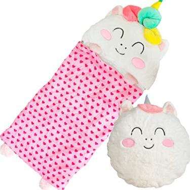 Imagem de Nalexmi Saco de dormir para meninas, bolsas de animais, unicórnio, saco de dormir com travesseiro, tapete de soneca, pelúcia quente com algodão, bolsa de pijama