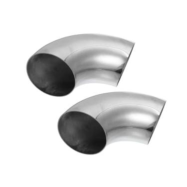 Imagem de Hihaha 2 peças OD 3,5 polegadas 90 graus mandril curva cotovelo SS304 tubo de dobra de aço inoxidável tubo de cotovelo de exaustão para carro sistema de escape modificado tubulação 8.9 cm tom prateado