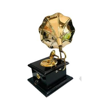 Imagem de Gavya International Peças de gramofone banhadas a ouro para decoração de casa, lembrança para hotéis, restaurantes, gramofone decorativo