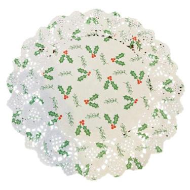 Imagem de Doilies Toalha Papel Rendado Estampado Natalino Branco 34CM - Todatrec