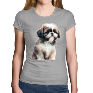 Imagem de Baby Look Algodão Cachorro Shih Tzu Filhote - Foca na Moda, Cinza, M