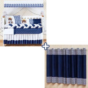 Imagem de Kit enxoval de berço rei rainha urso com cortina estampada 12 peças tr