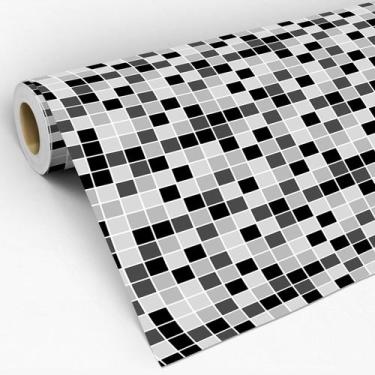 Imagem de Papel de Parede Pastilhas Preta, Cinza Banheiro e Cozinha 3m - 7decors