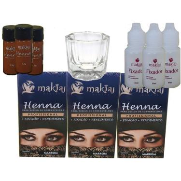 Imagem de 3 Kits de Henna para Sobrancelhas Makiaj Makeup 1,5g Henna e 10ml fixa