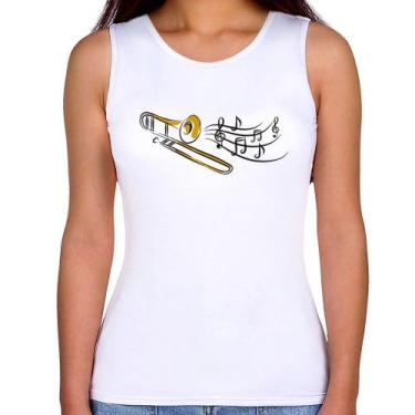 Imagem de Regata Feminina Trombone Notas Musicais - Foca na Moda, Branco, GGG