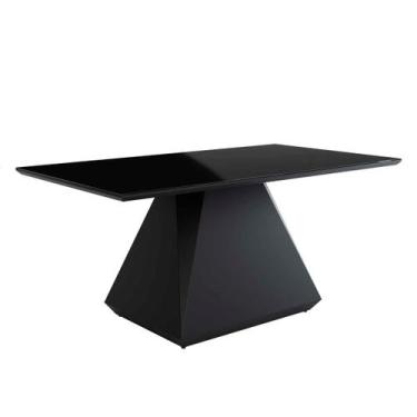Imagem de Mesa De Jantar Retangular 8 Cadeiras 210x110cm Lia Tampo Vidro  Preto 