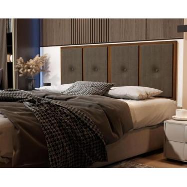 Imagem de Painel Cabeceira Box Casal 1,40 Detalhe Madeira Suede Marrom - Comprar