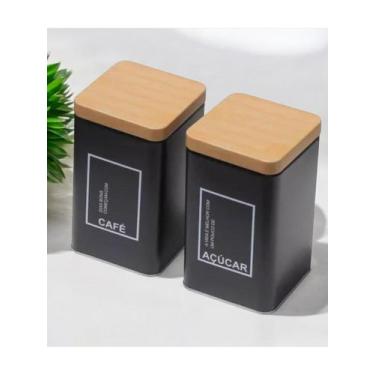 Imagem de Pote De Lata Preto Porta Mantimentos Cozinha Café E Açúcar - FWB