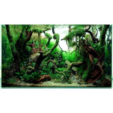 Imagem de Riivvdise Fundo de aquário folhas de grama de seixos subaquáticos pano de fundo de aquário verde vívido fresco planta aquática pedra leito de rio fundo de aquário Deadwood folhas roxas vinil fundo de