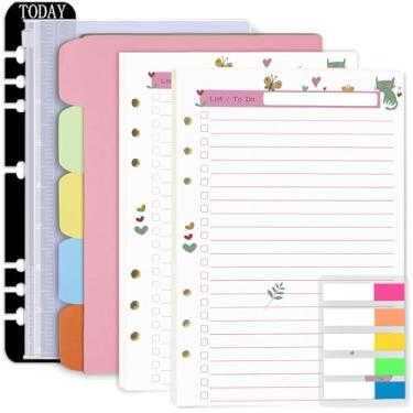Imagem de Rancco Inserções de agenda A5 para fazer lista, 90 páginas coloridas de 6 anéis, refis de planejador de folhas soltas com divisor, bolsa com zíper, régua, guia de índice para diário pessoal, filofax,