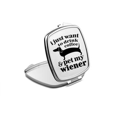 Imagem de DogsMakeMeHappy Espelho compacto I Just Want to Drink Coffee and Pet My Wiener, espelho fotográfico, espelho de maquiagem de viagem pequeno espelho portátil, espelho de bolso portátil, ideia de