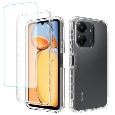 Imagem de Bohefo Capa transparente compatível com Redmi 13C 4G/5G/Poco C65/Poco M6 5G/Redmi 13R 5G, capa protetora de vidro temperado, capa protetora de cristal fofa à prova de choque para Xiaomi Redmi 13C
