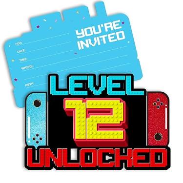 Imagem de pertnate Convites para festa de aniversário de 12 anos com glitter, convites de festa de aniversário de 12 anos com envelopes, conjunto de 20