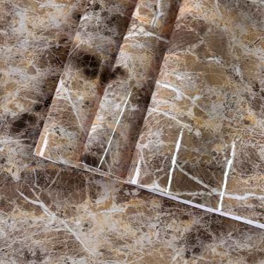 Imagem de BAYYA Papel de parede de mármore marrom granito para cozinha Backsplash papel de parede fosco de mármore pegajoso à prova d'água para mesa, papel de contato autoadesivo para bancadas, filme de vinil