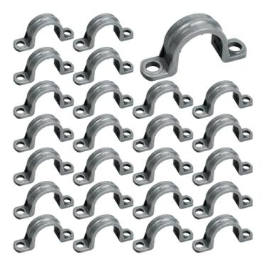 Imagem de PDETVEO 25 peças de tiras de tubo de PVC de 1/2 polegada, braçadeiras de tubo de plástico, suportes de suporte de tubo de 2 furos para água, conduíte elétrico, cabo, mangueira