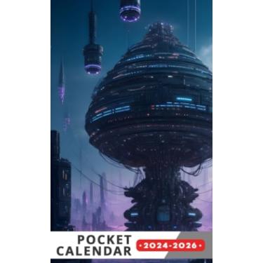 Imagem de Pocket Calendar 2024-2026 With Moon Phase: Three-Year Monthly Planner for Purse, 36 Months from January 2024 to December 2026 | Alien city | Wires and crystals