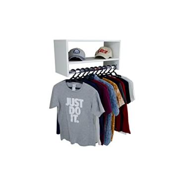 Imagem de Cabideiro Arara de Parede com Nicho de Mdf Organizadores de Roupas Closet Tubo Metálico Multiuso Cabide Resistente Decorativo 60cm (Branco)