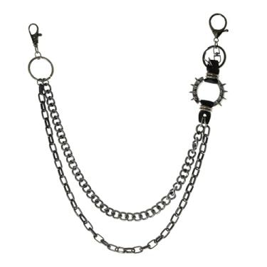 Imagem de Calças punk correntes para calças hip hop cinto correntes jeans corrente com fechos lagosta para homens mulheres chaves carteira (preto)