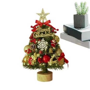 Imagem de Árvore de Natal artificial com luzes, pequena árvore de Natal com luzes de corda,Árvore artificial pequena de mesa de Natal de 45 cm com luzes de corda | Pequena árvore de Natal iluminada para mesa, c