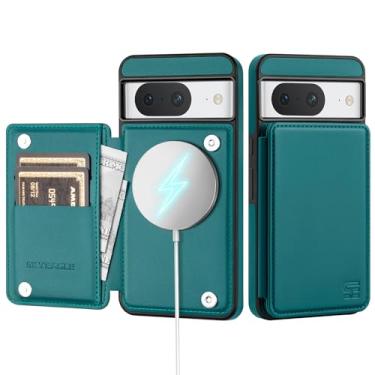 Imagem de SkyEagle Capa carteira para Google Pixel 8A com suporte para cartão compatível com suporte Magsafe com bloqueio de RFID, compartimentos para cartão de crédito, couro PU, homens e mulheres, capa de