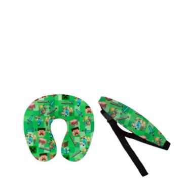 Imagem de Kit Almofada de pescoço + Faixa Apoio Suporte Cabeça de Bebê Cadeirinha Carro (Kit minecraft)