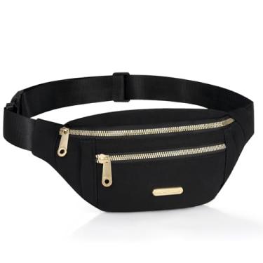 Imagem de Wokeyde Pochete preta para mulheres, bolsa de cinto feminina, pochete para homens transversal, pochete repelente de água, bolsa transversal dobrável com alça ajustável para treino, corrida, caminhada,