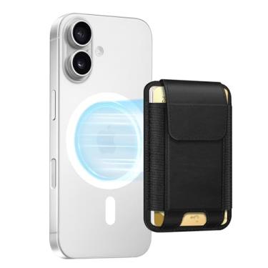 Imagem de FINPAC Carteira MagSafe, suporte magnético para iPhone 17/16/15/14/13/12 séries, seguro com bloqueio de RFID, 6 porta-cartões para mulheres e homens, Preto, Minimalismo